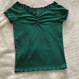 green and navy striped lettuce edge tshirt